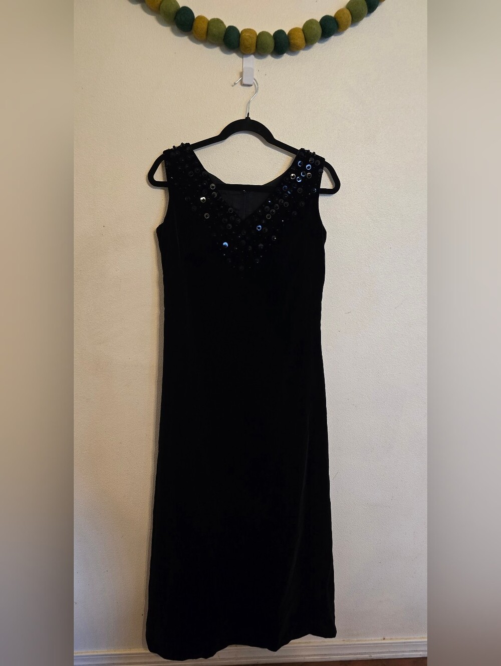 60's Vintage Jobi Black Sleeveless Sequined Evening Party Maxi Dress Size M